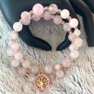 Rose Quartz & White Chalcedony Tree of Life Bracelet